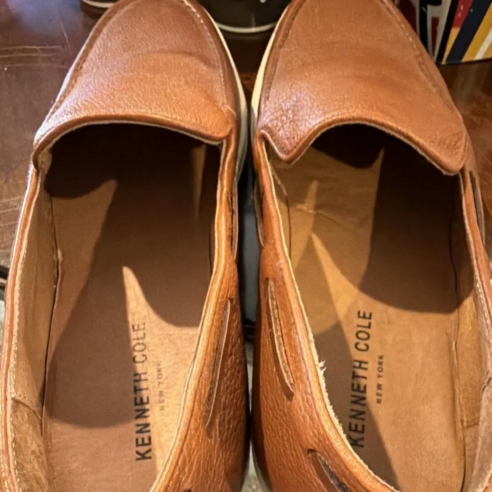 Kenneth Cole Gain Speed Men’s Brown Leather Slip-On Loafer Shoes US 10 Round Toe